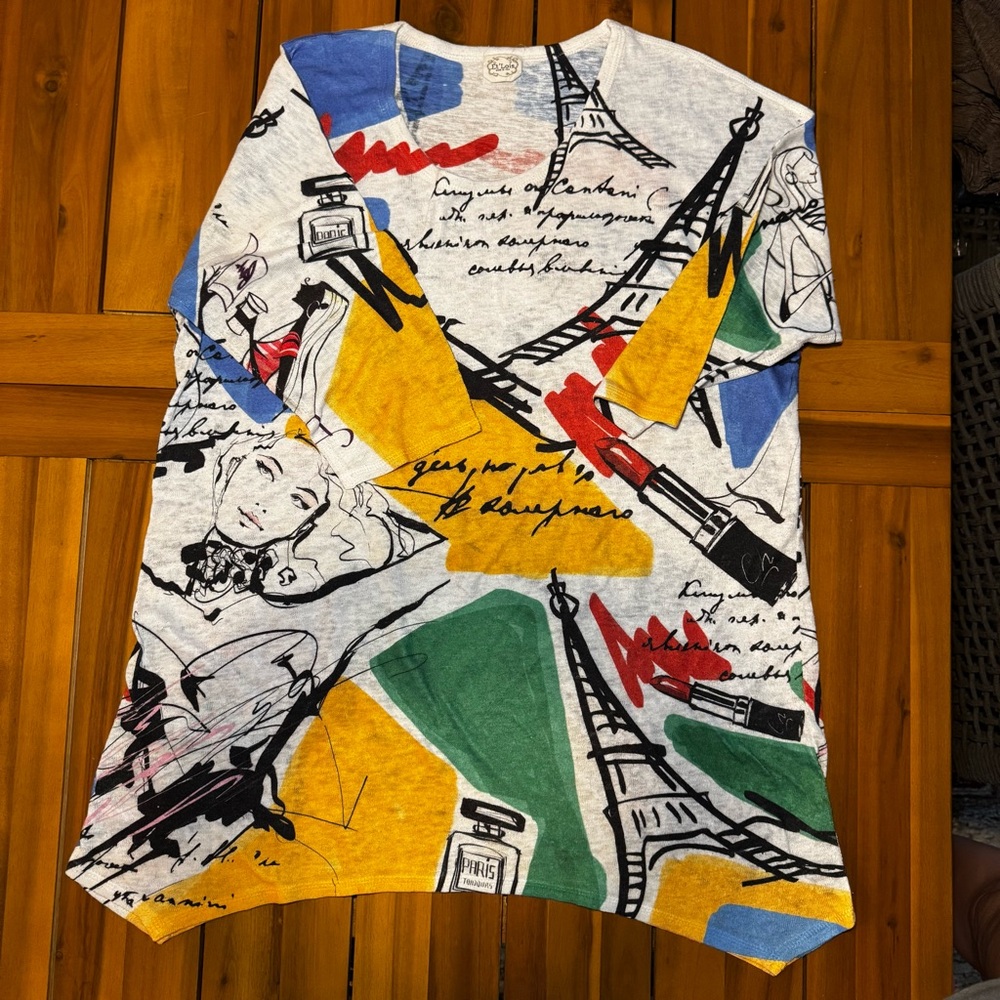 Et Lois Shirt Womens Large? Art to Wear Slub Paris Eiffel Tower Lipstick Perfume
